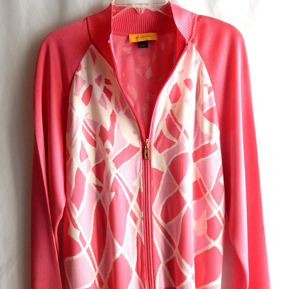 St John Yellow Label Pink & White Jacket in Size L